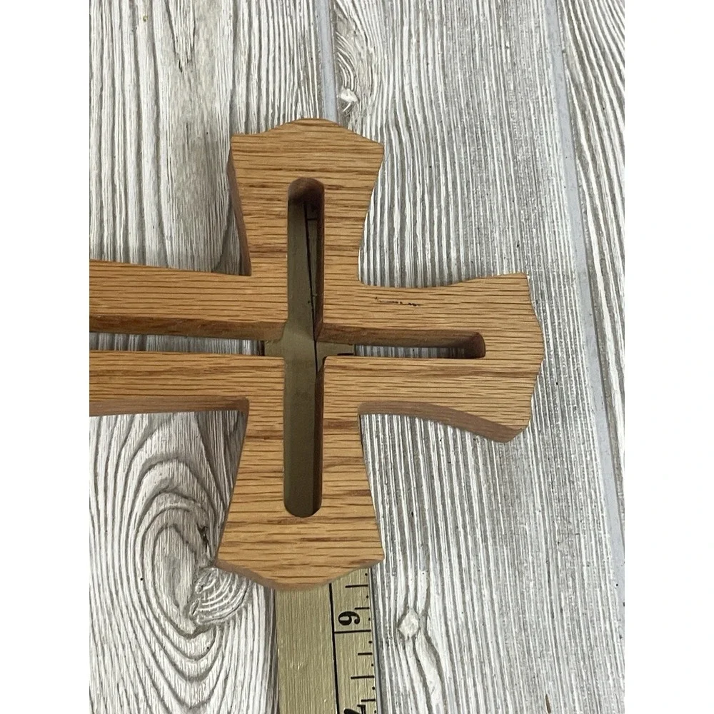 Vintage Oak Stained Wooden Standing Cross 9x5.75 Handcrafted Decor
